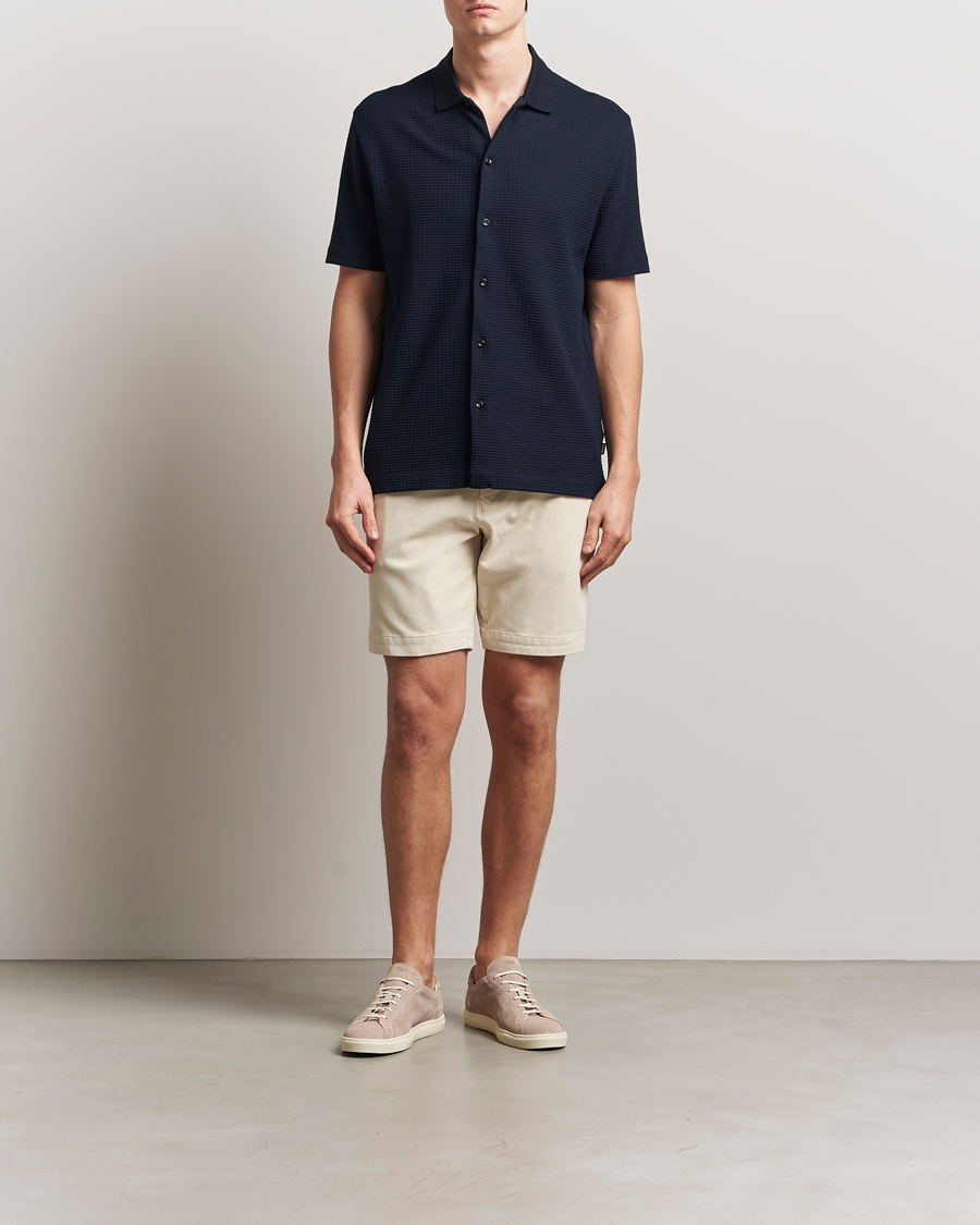 Heren | Overhemden | BOSS BLACK | Palladio Knitted Short Sleeve Shirt Dark Blue