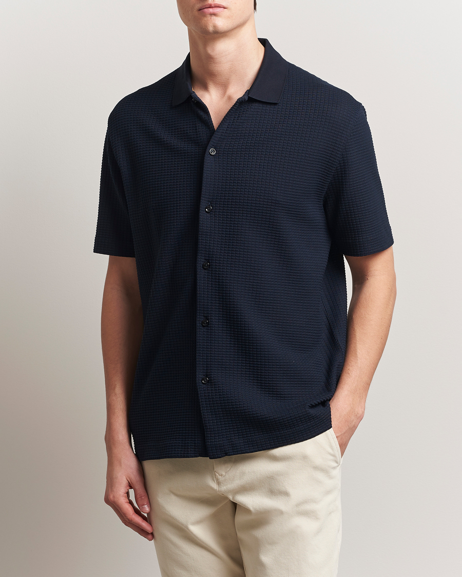 Heren | Overhemden | BOSS BLACK | Palladio Knitted Short Sleeve Shirt Dark Blue