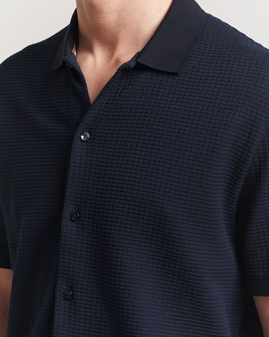 Heren | Overhemden | BOSS BLACK | Palladio Knitted Short Sleeve Shirt Dark Blue