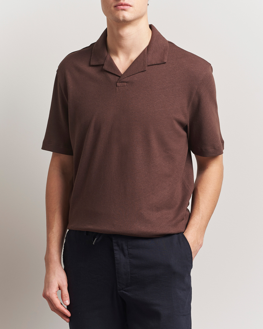 Heren | Polo's | BOSS BLACK | Ponti Cotton/Linen Open Collar Polo Dark Brown