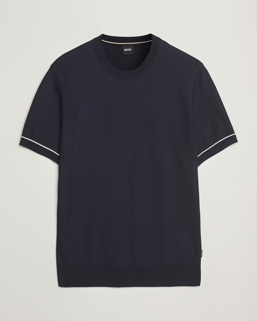 Heren | T-shirts | BOSS BLACK | Jianfranco Cotton/Viscose Knitted T-Shirt Dark Blue