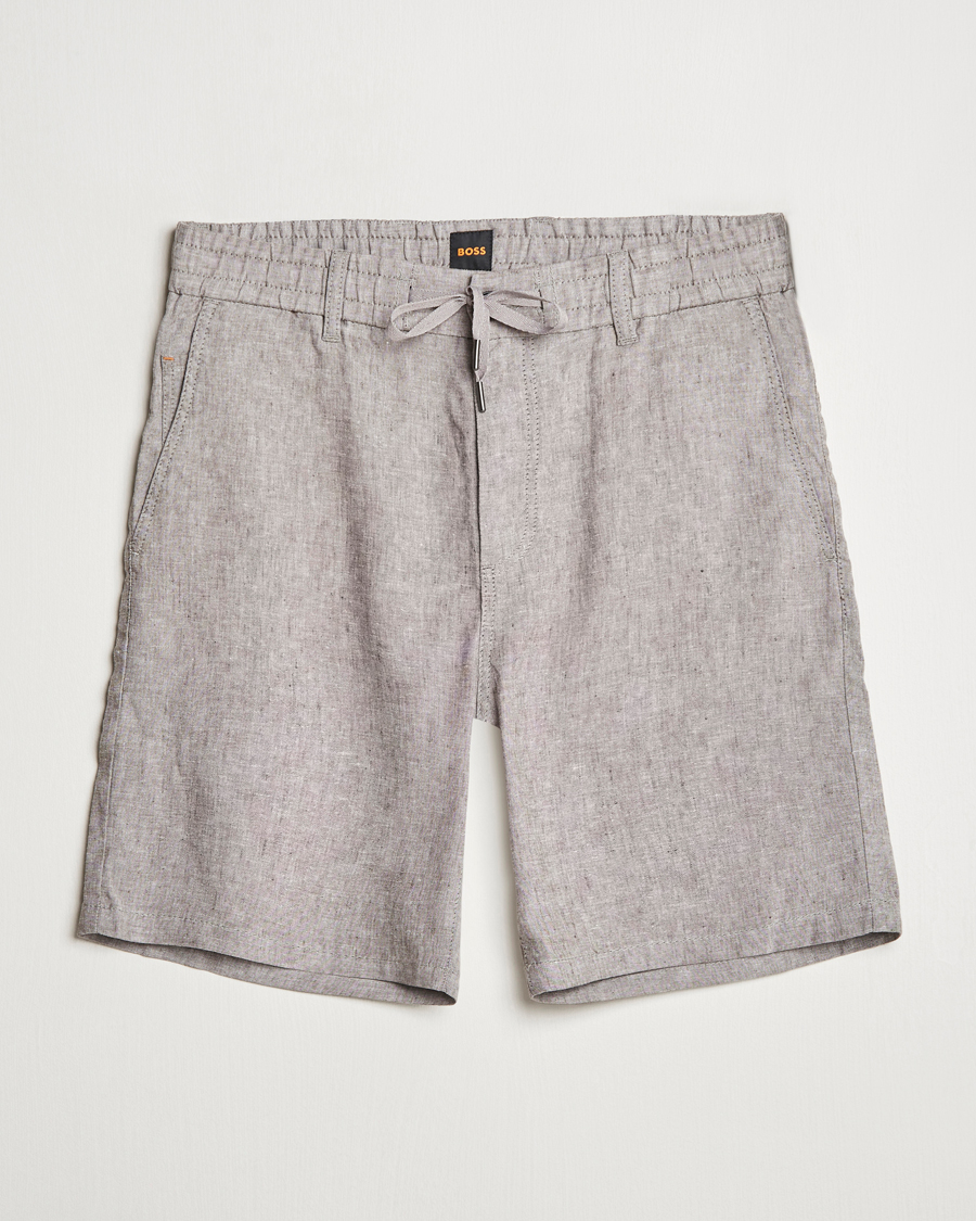Heren | Korte broek | BOSS ORANGE | Tapered Linen Chino Drawstring Shorts Open Beige