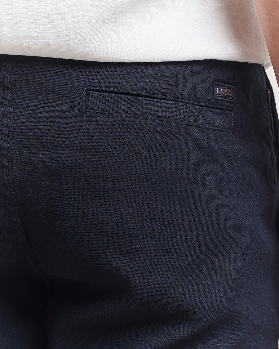 Heren | Korte broek | BOSS ORANGE | Tapered Linen Chino Drawstring Shorts Dark Blue