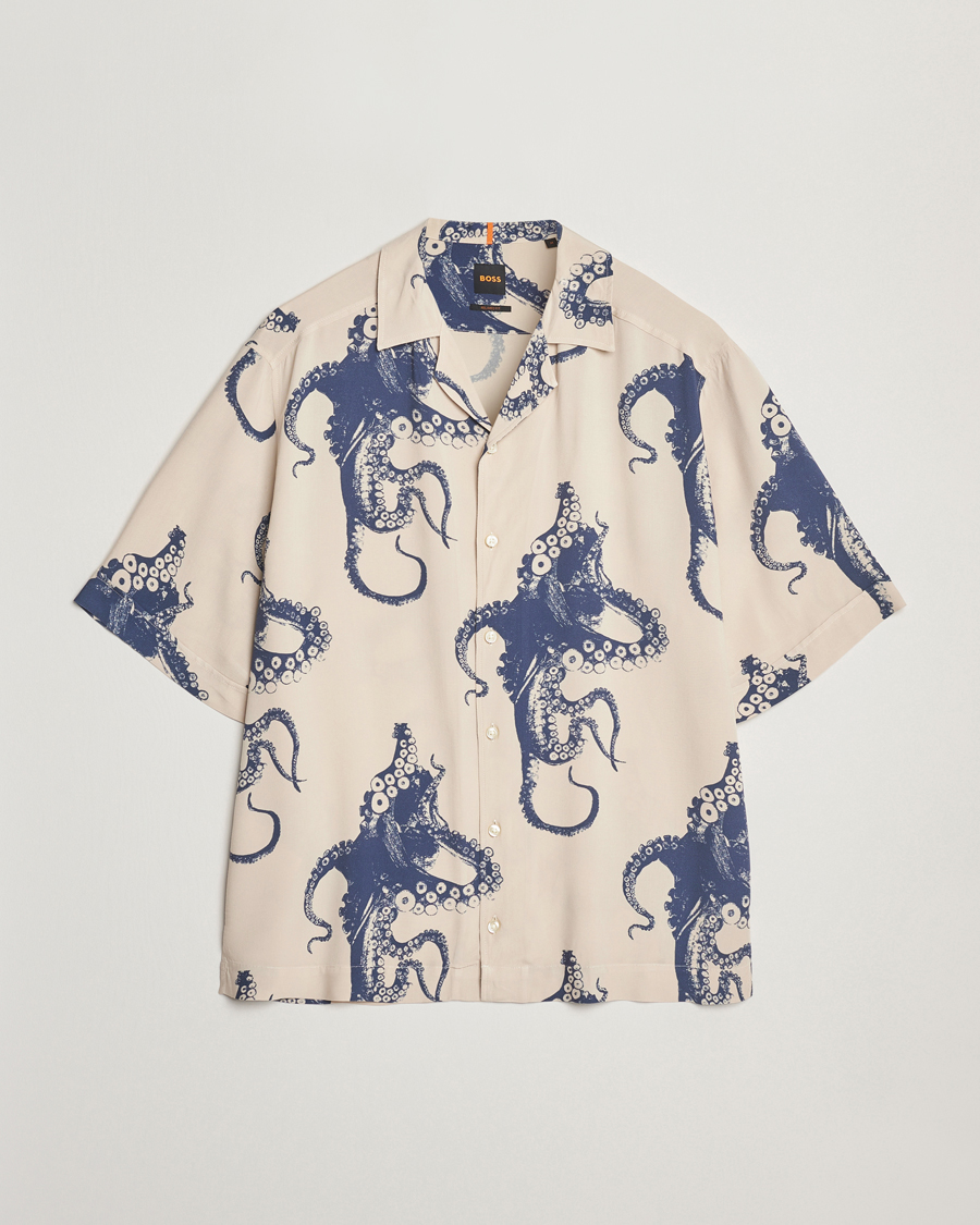 Heren | Overhemden | BOSS ORANGE | Lapisy Printed Short Sleeve Shirt Light Beige