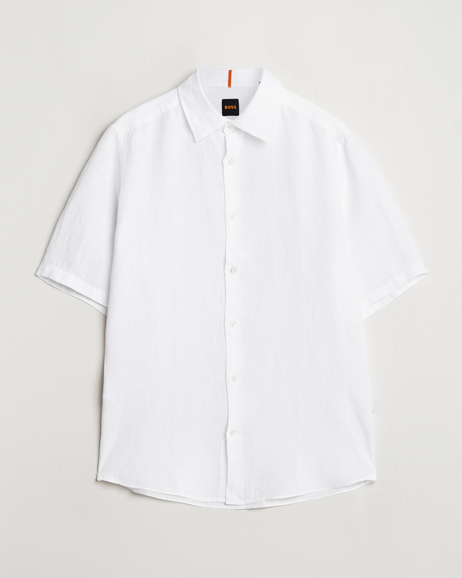 Heren | Overhemden | BOSS ORANGE | Rash Linen Short Sleeve Shirt White