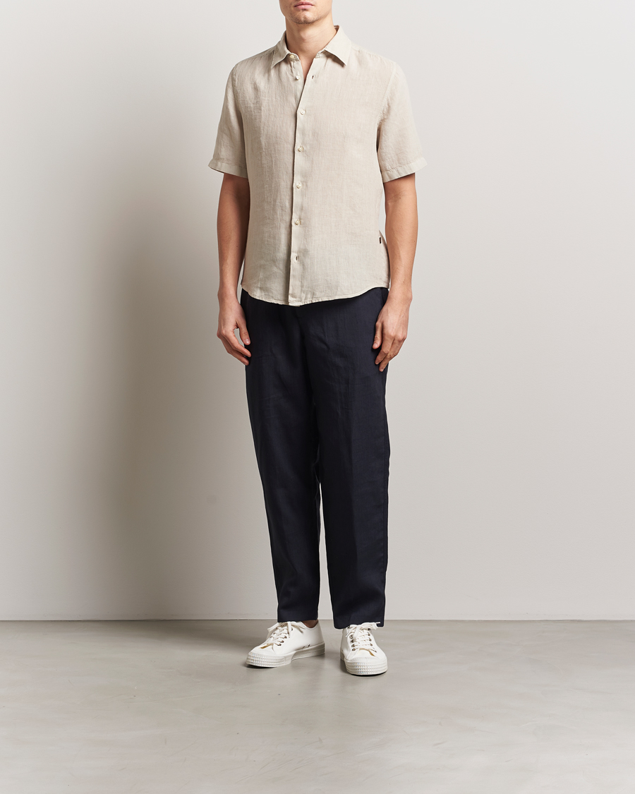 Heren | Overhemden | BOSS ORANGE | Rash Linen Short Sleeve Shirt Light Beige
