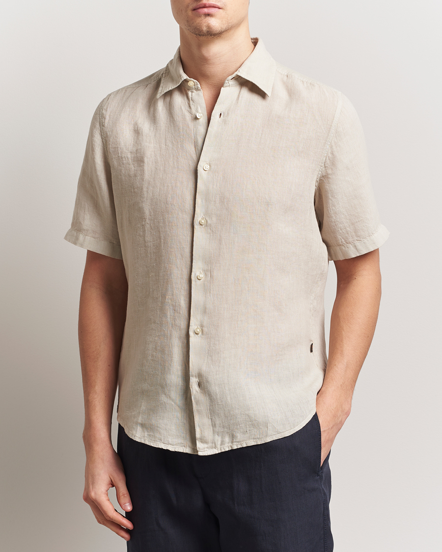 Heren | Overhemden | BOSS ORANGE | Rash Linen Short Sleeve Shirt Light Beige