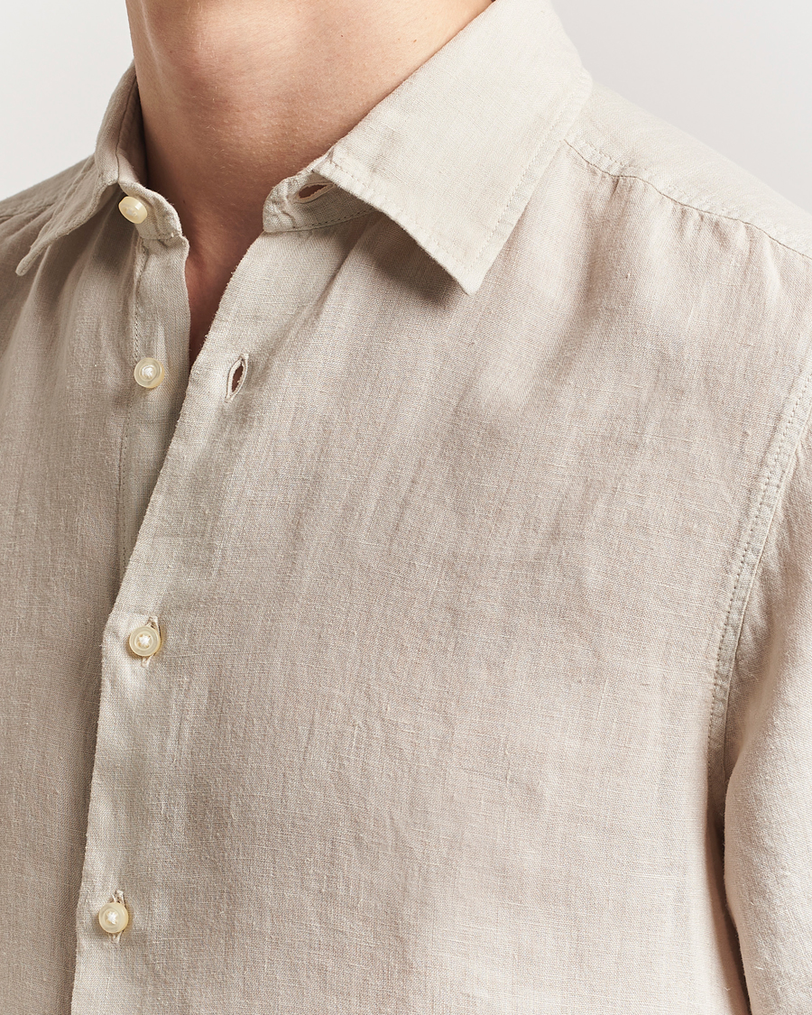 Heren | Overhemden | BOSS ORANGE | Rash Linen Short Sleeve Shirt Light Beige