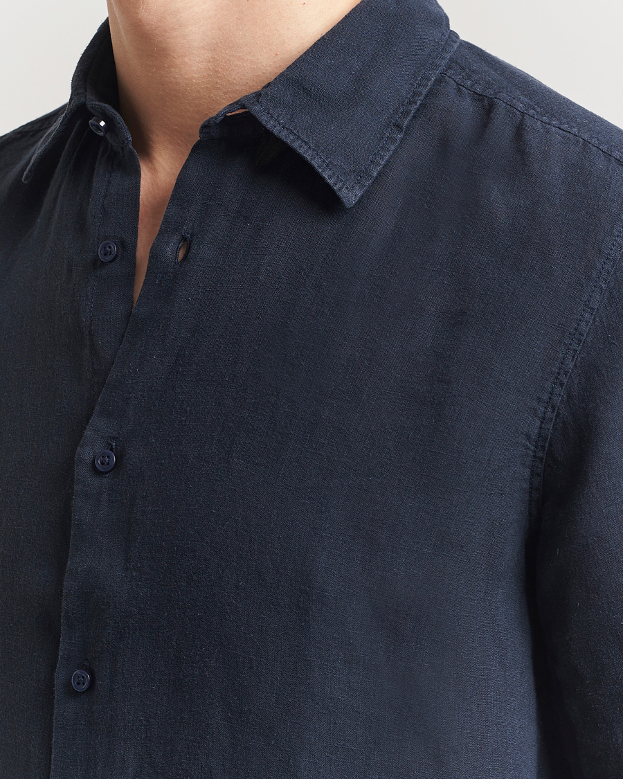 Heren | Overhemden | BOSS ORANGE | Rash Linen Short Sleeve Shirt Dark Blue