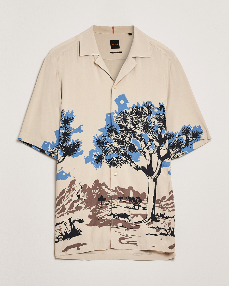 Heren | Overhemden | BOSS ORANGE | Rayer Printed Short Sleeve Shirt Light Beige