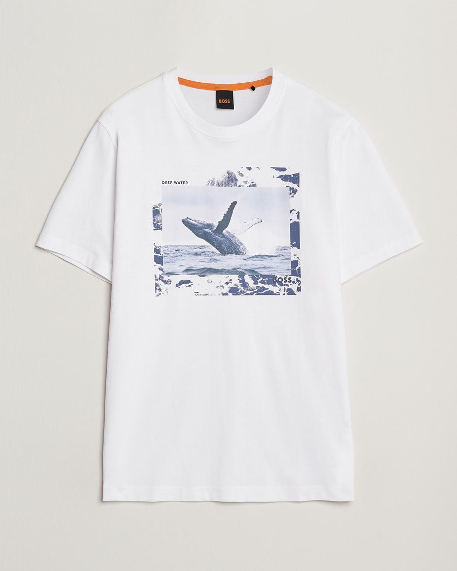 Heren | T-shirts | BOSS ORANGE | Dunetrace Printed Crew Neck T-Shirt White
