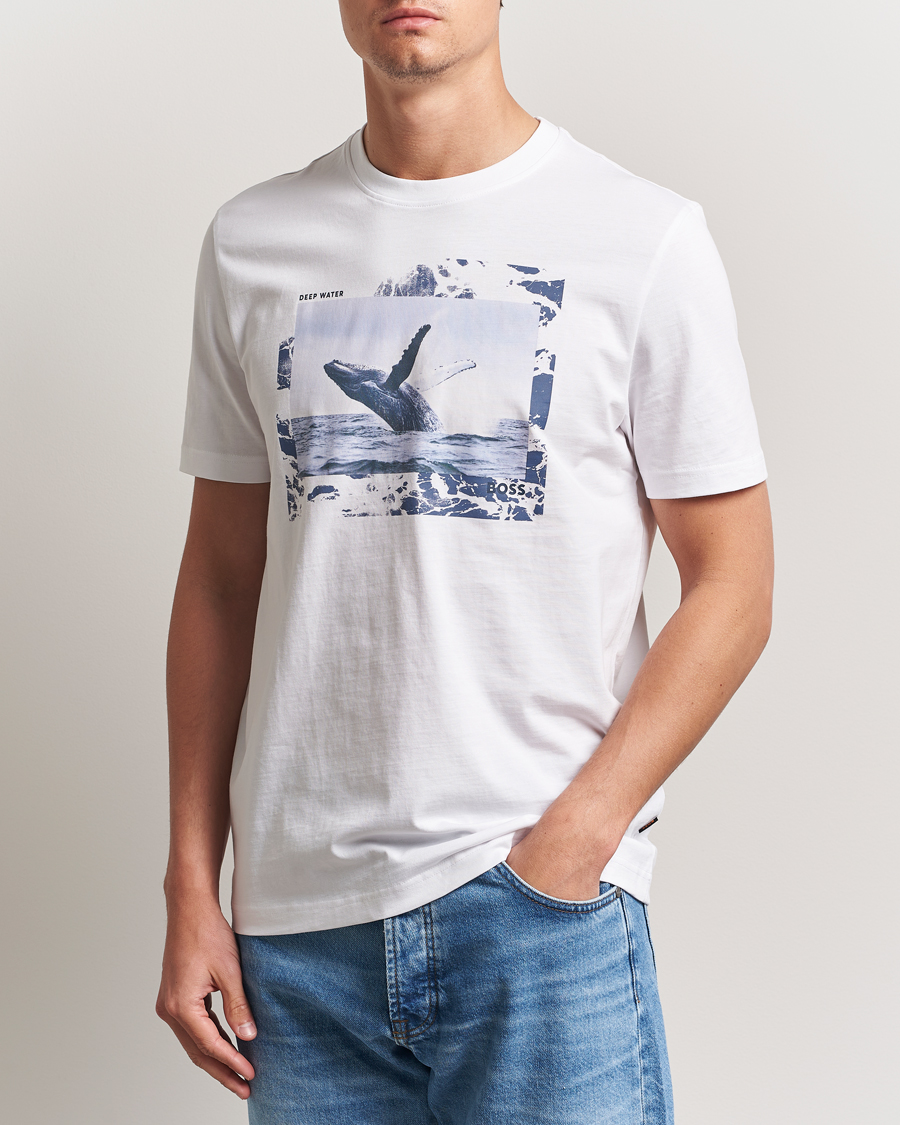 Heren | T-shirts | BOSS ORANGE | Dunetrace Printed Crew Neck T-Shirt White