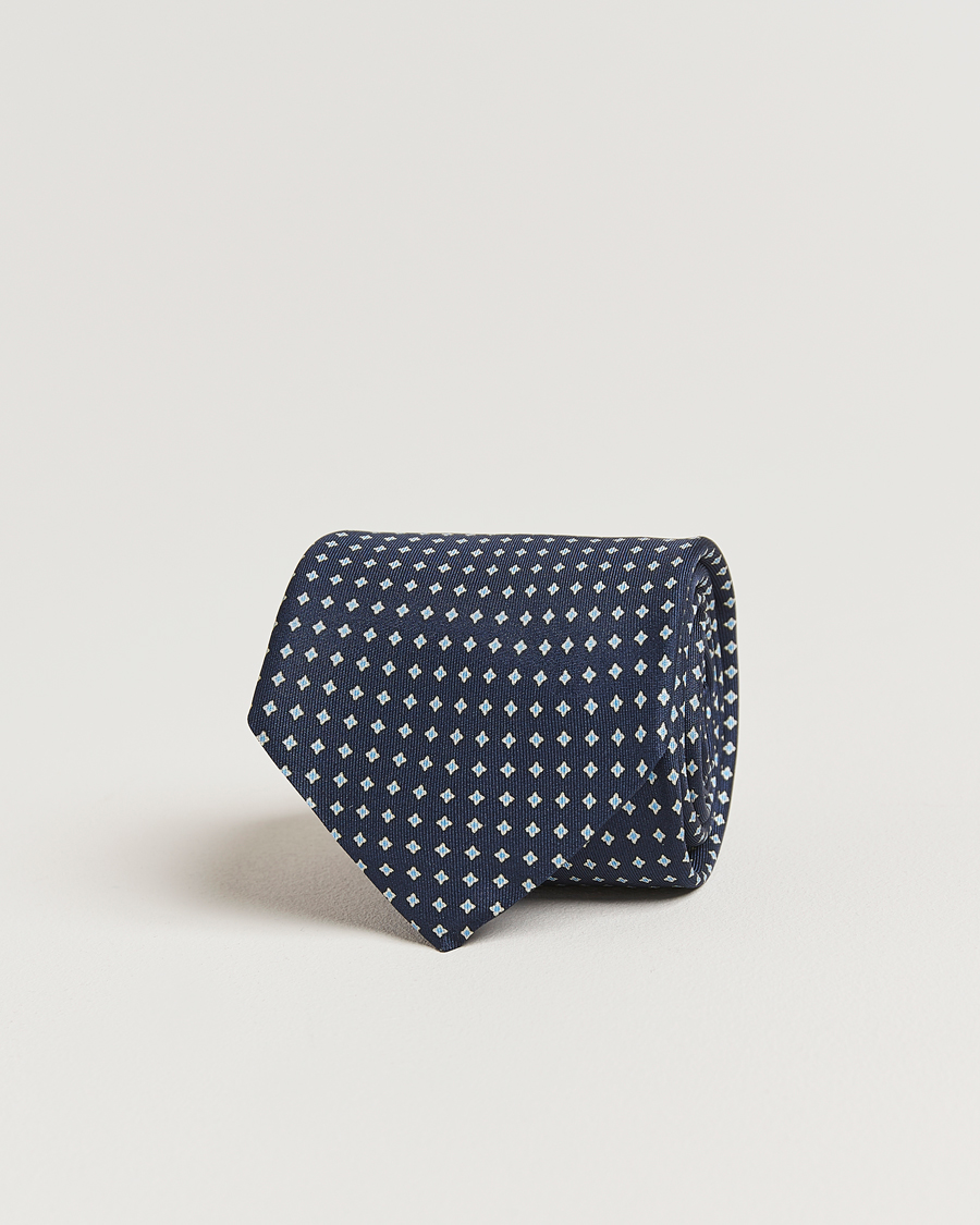 Heren | Stropdassen | Stenströms | Printed Silk Tie 7,5cm Navy