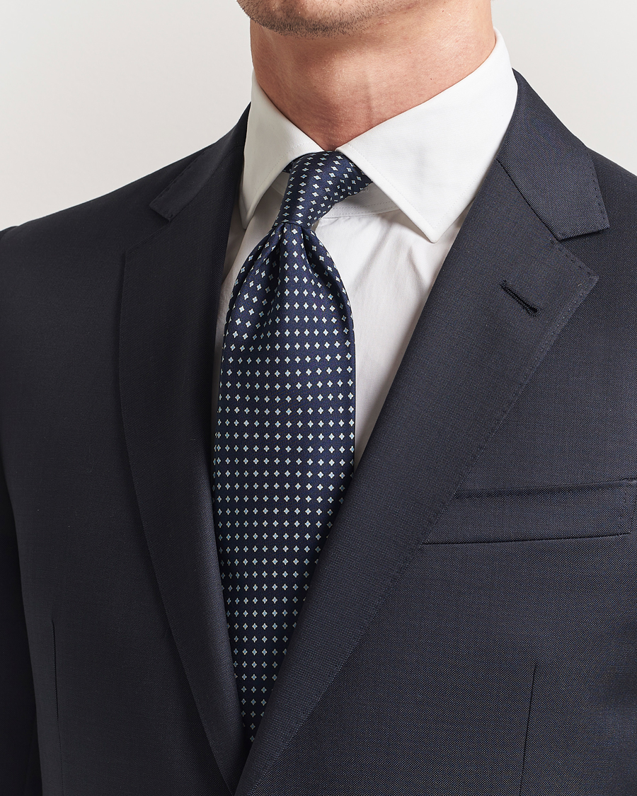 Heren | Stropdassen | Stenströms | Printed Silk Tie 7,5cm Navy