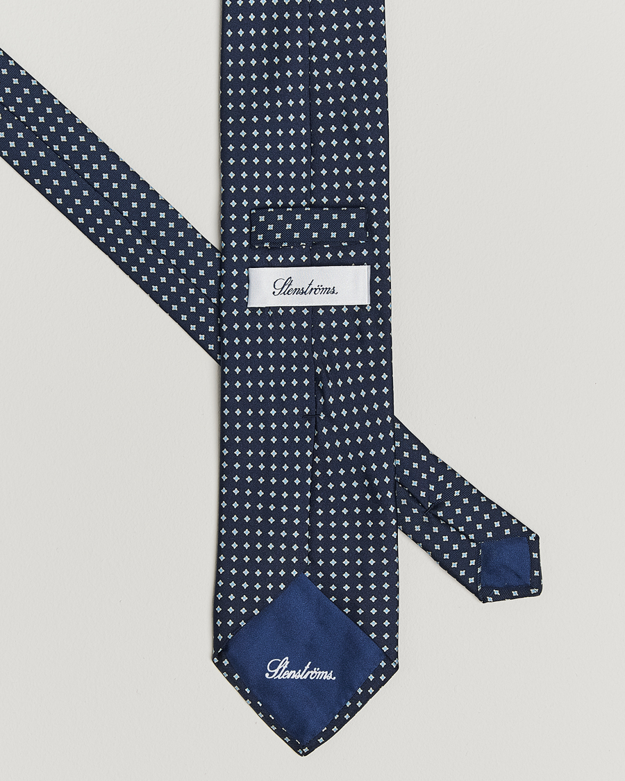 Heren | Stropdassen | Stenströms | Printed Silk Tie 7,5cm Navy