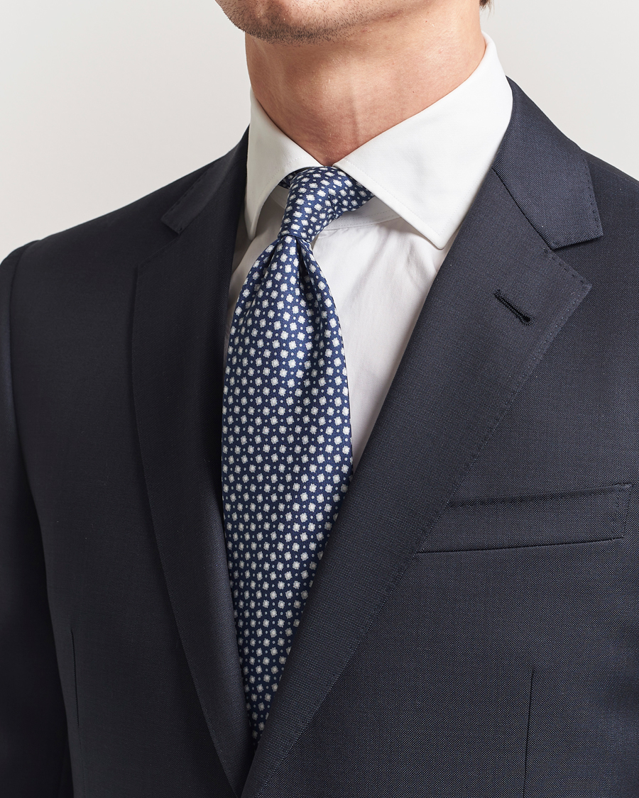 Heren | Stropdassen | Stenströms | Printed Silk Tie 7,5cm Blue