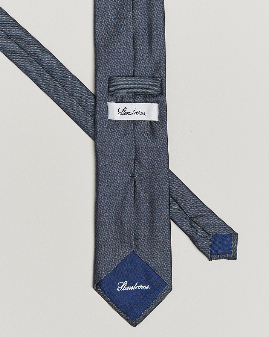 Heren | Stropdassen | Stenströms | Printed Silk Tie 7,5cm Mid Grey