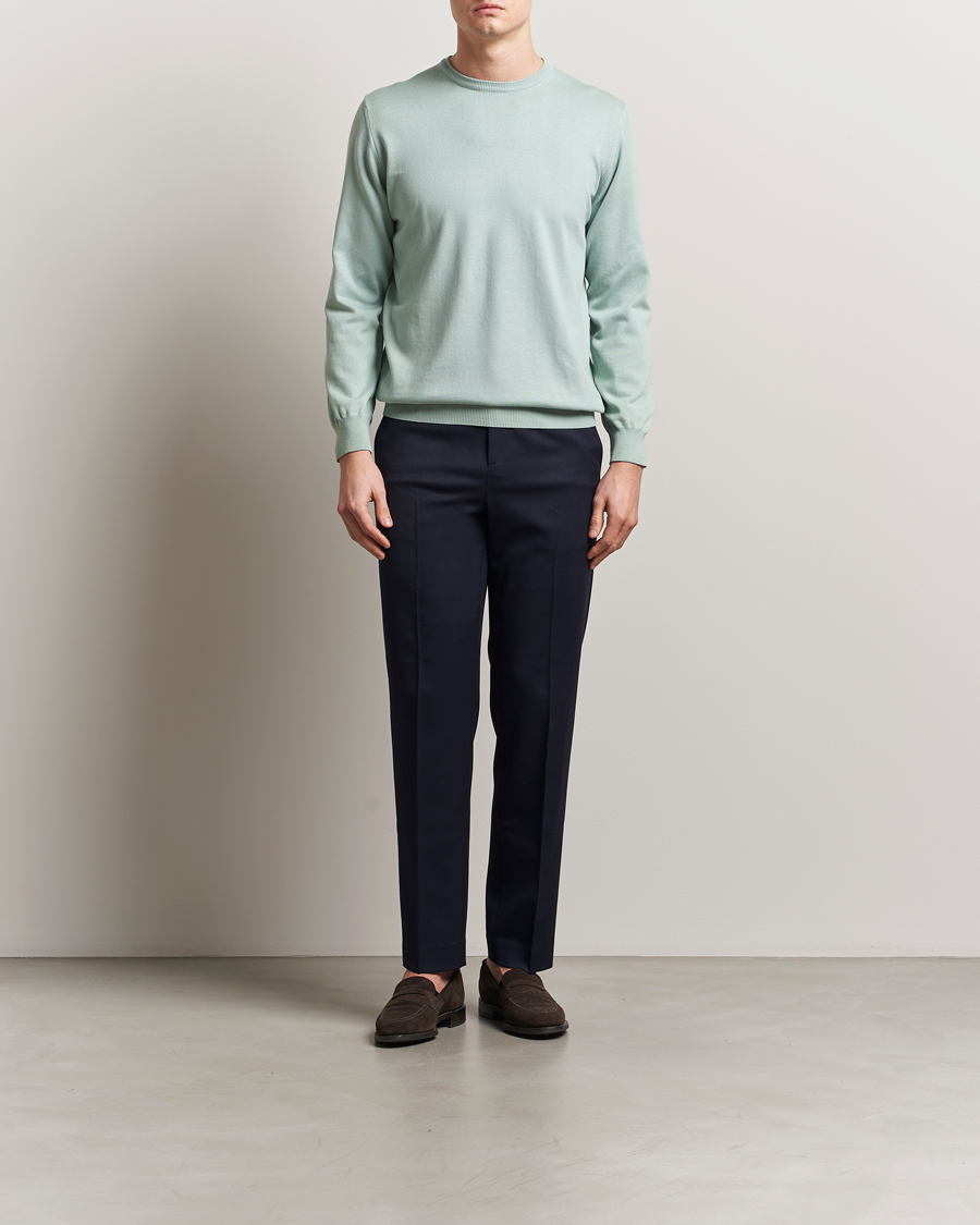 Heren | Truien | Morgano | Supersoft Egyptian Cotton Crew Neck Light Green