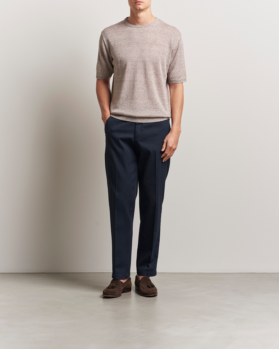 Heren | T-shirts | Morgano | Linen/Cotton T-Shirt Brown