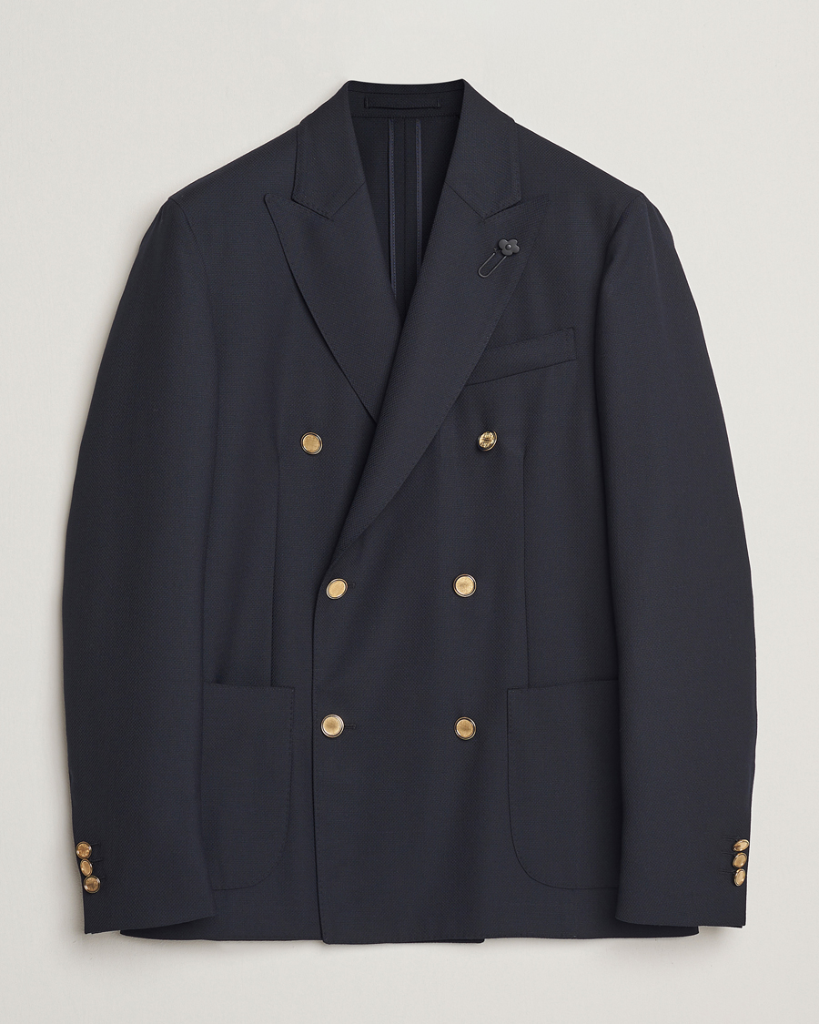 Heren | Blazers | Lardini | Double Breasted Light Wool Blazer Navy