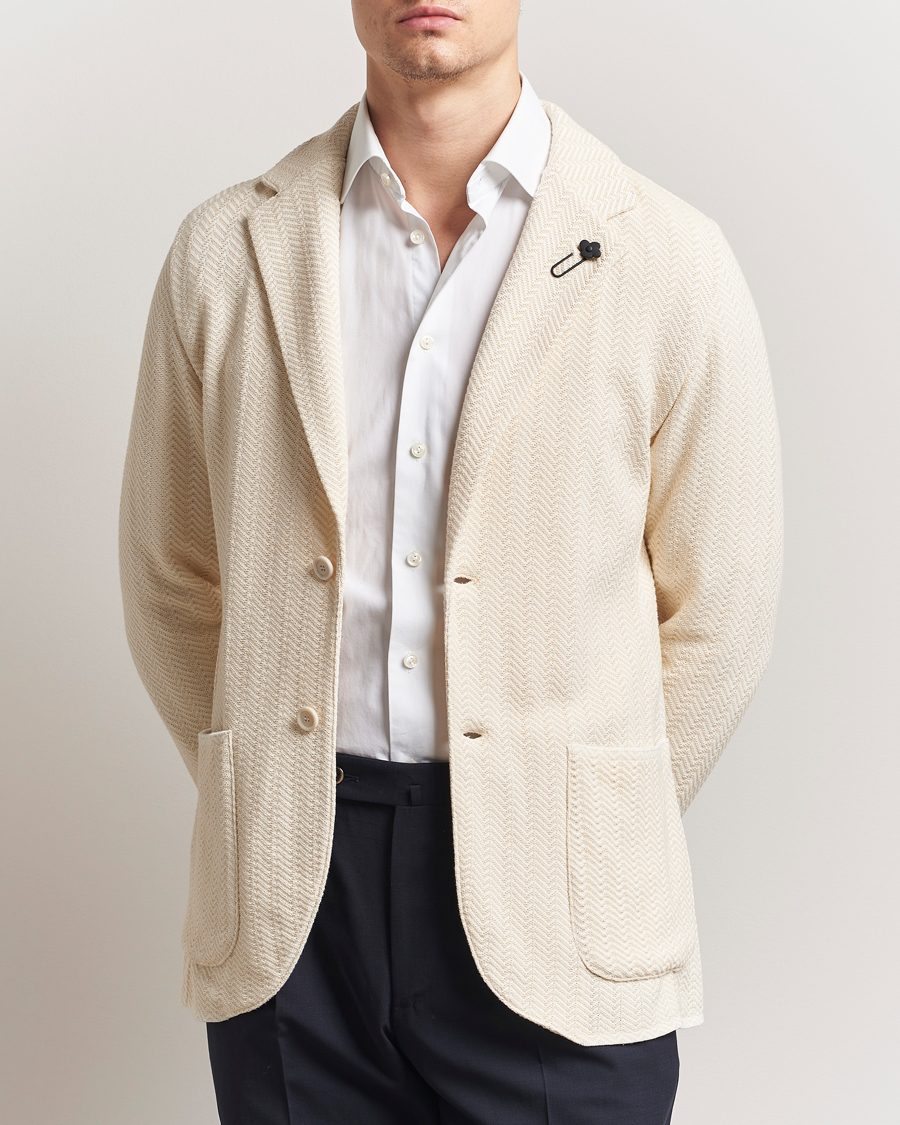 Heren | Blazers | Lardini | Knitted Cotton Structured Blazer White/Beige