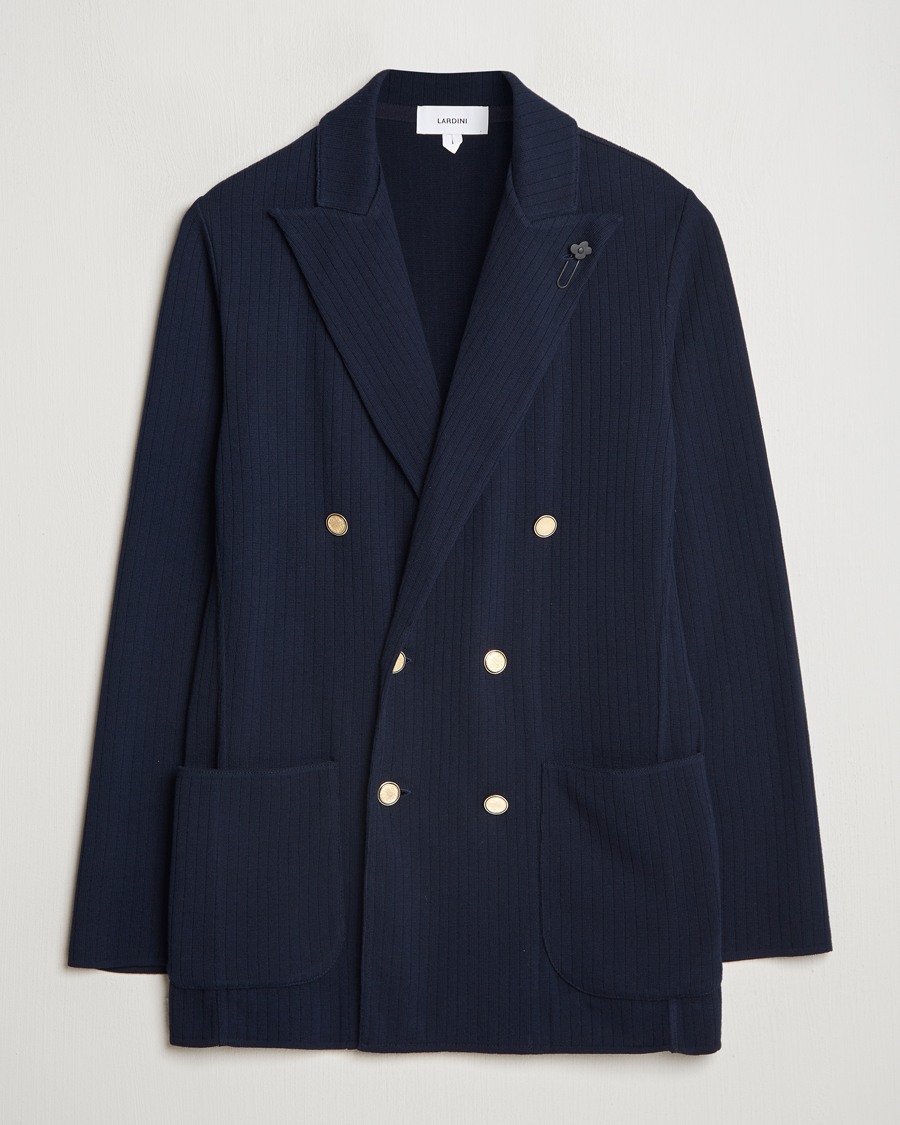 Heren | Blazers | Lardini | Double Breasted Knitted Cotton Blazer Navy