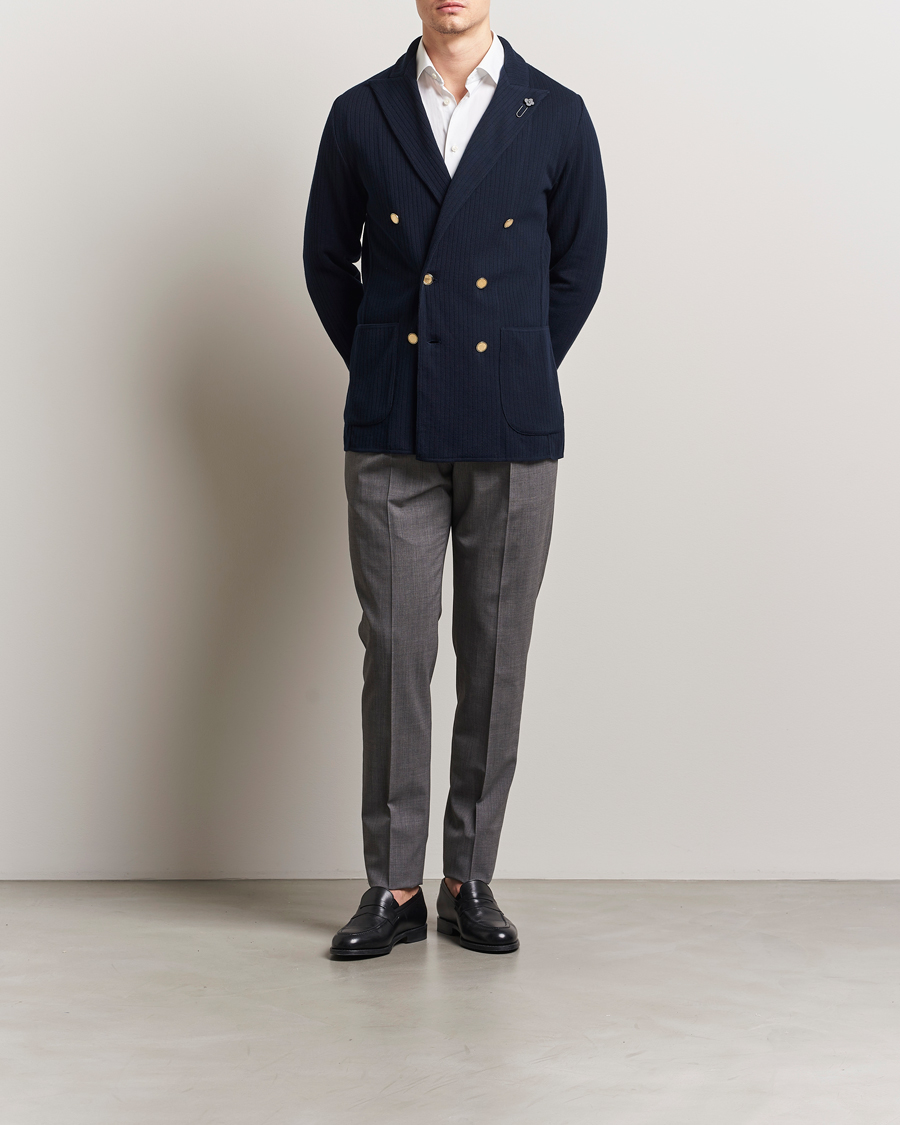Heren | Blazers | Lardini | Double Breasted Knitted Cotton Blazer Navy