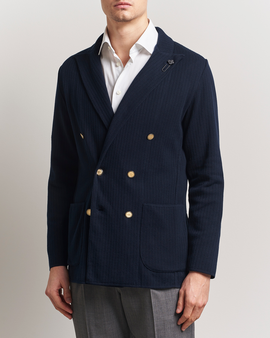 Heren | Blazers | Lardini | Double Breasted Knitted Cotton Blazer Navy