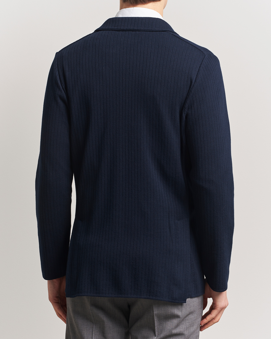 Heren | Blazers | Lardini | Double Breasted Knitted Cotton Blazer Navy
