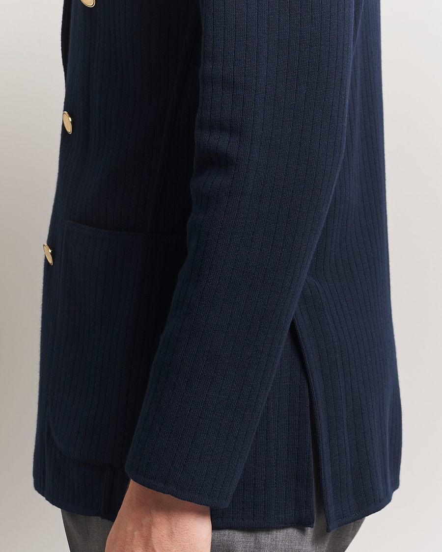Heren | Blazers | Lardini | Double Breasted Knitted Cotton Blazer Navy