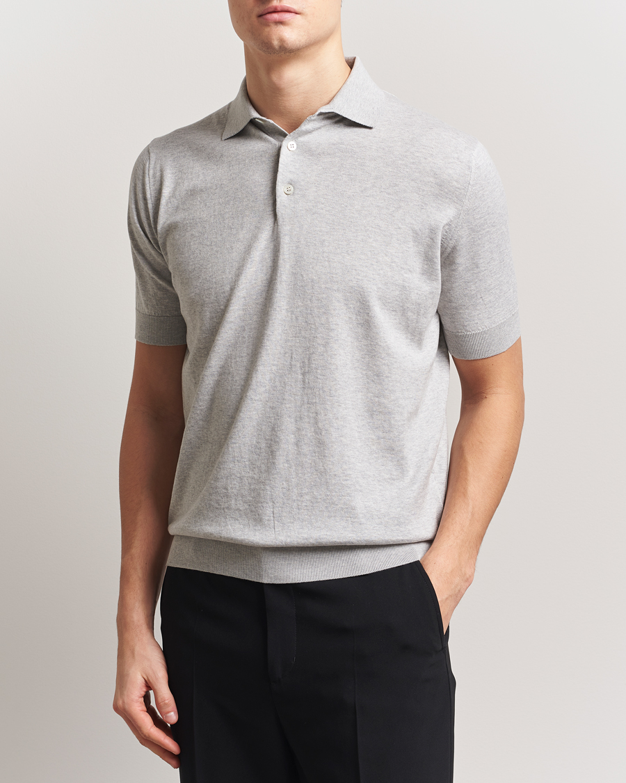 Heren | Polo's | Lardini | Knitted Cotton Polo Light Grey