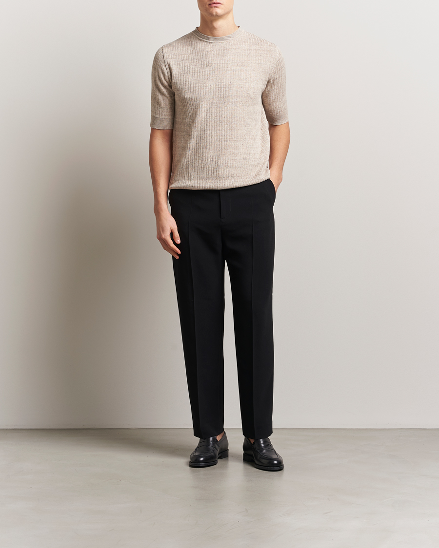 Heren | T-shirts | Lardini | Knitted Linen/Cotton T-Shirt Beige