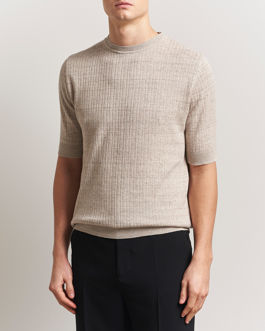 Heren | T-shirts | Lardini | Knitted Linen/Cotton T-Shirt Beige