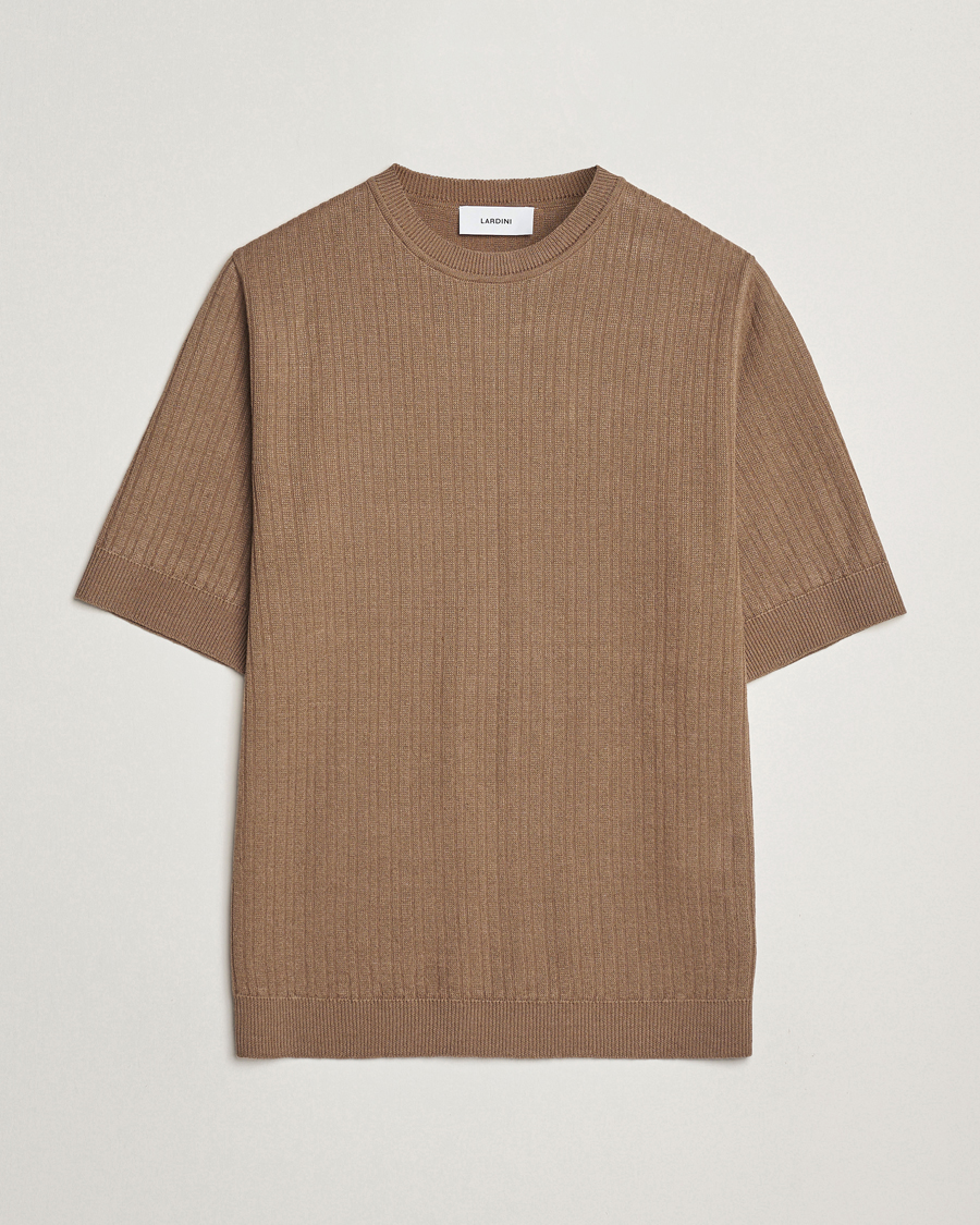 Heren | T-shirts | Lardini | Knitted Linen/Cotton T-Shirt Light Brown