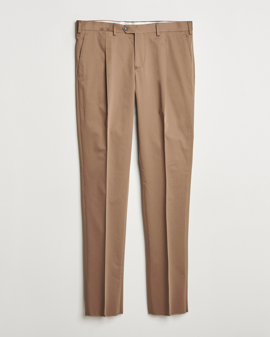 Heren | Broeken | Lardini | Pleated Cotton Stretch Trousers Light Brown