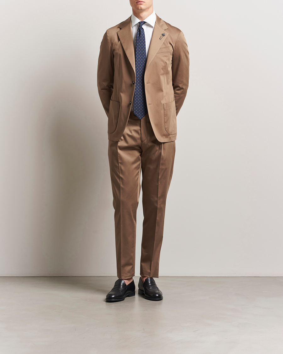 Heren | Broeken | Lardini | Pleated Cotton Stretch Trousers Light Brown