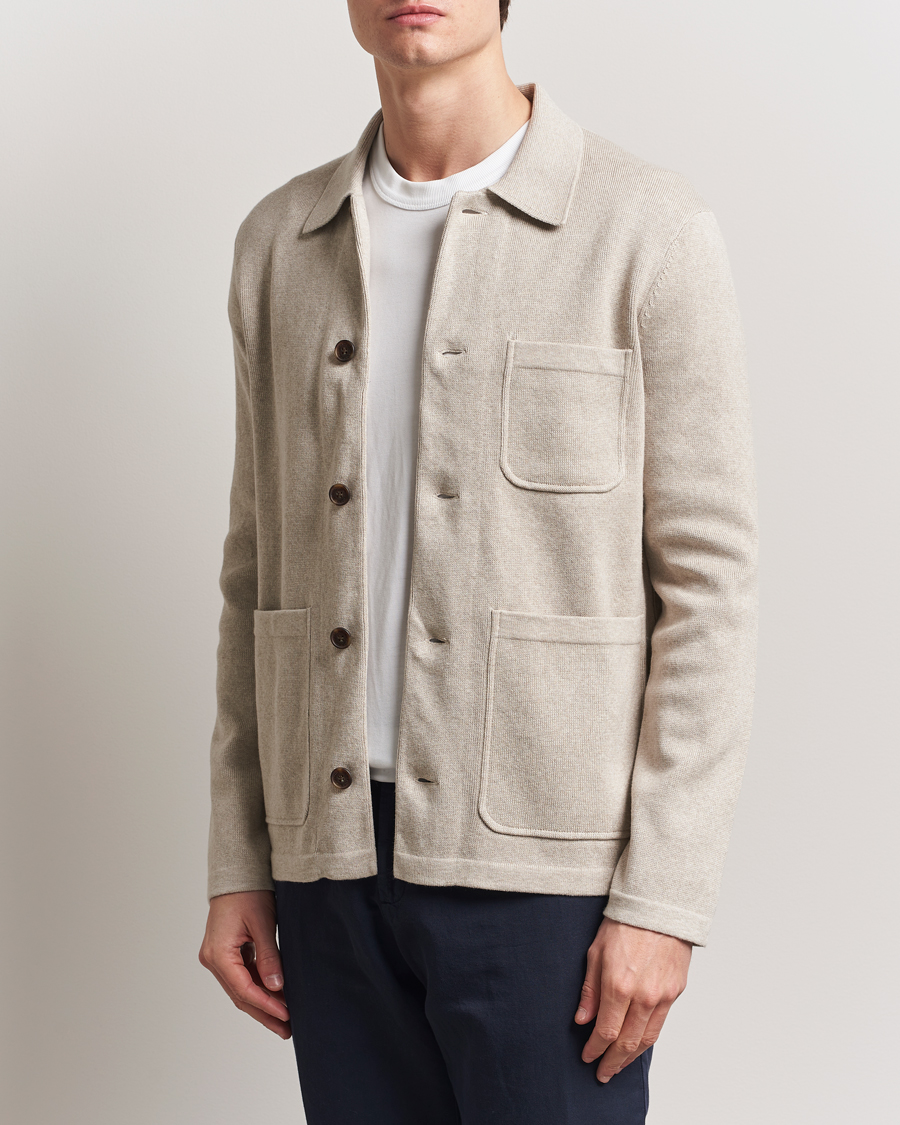 Heren | Overhemden | Morris | Jake Knitted Shirt Jacket Beige