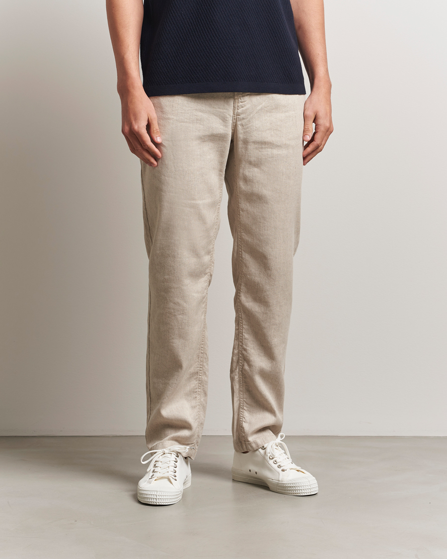 Heren | Broeken | Morris | Fenix Linen/Cotton Trousers Beige