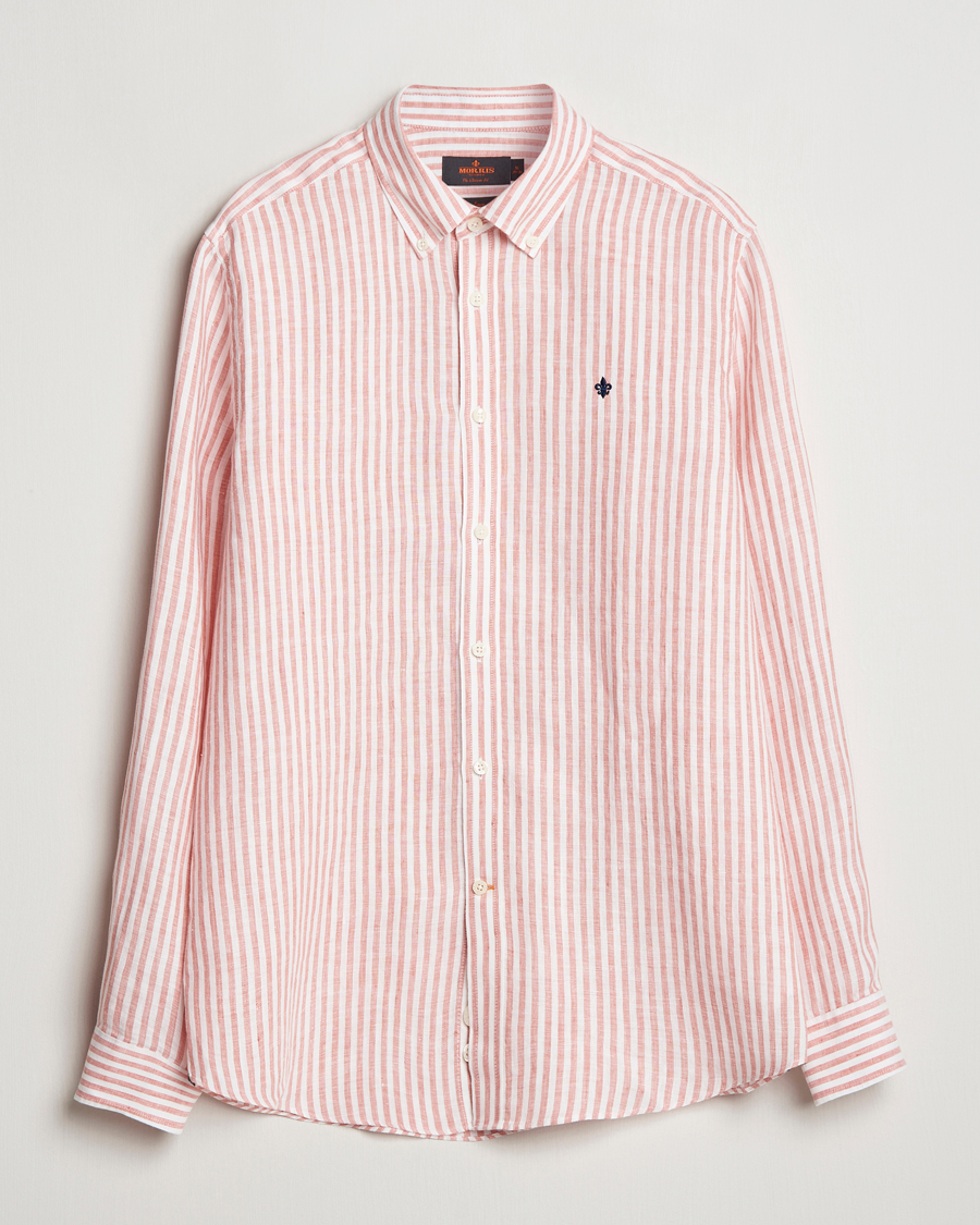 Heren | Overhemden | Morris | Douglas Striped Linen Shirt Orange