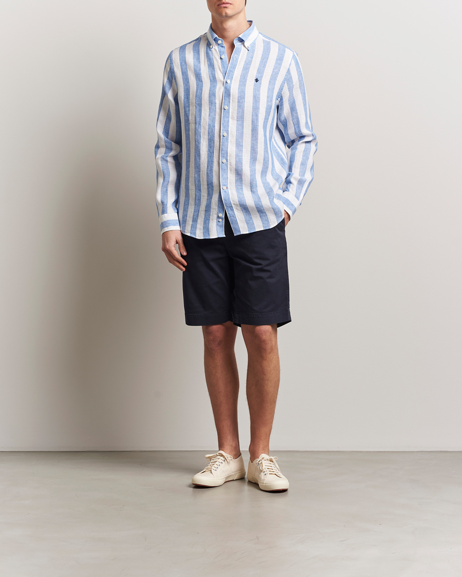 Heren | Overhemden | Morris | Douglas Striped Linen Shirt Blue