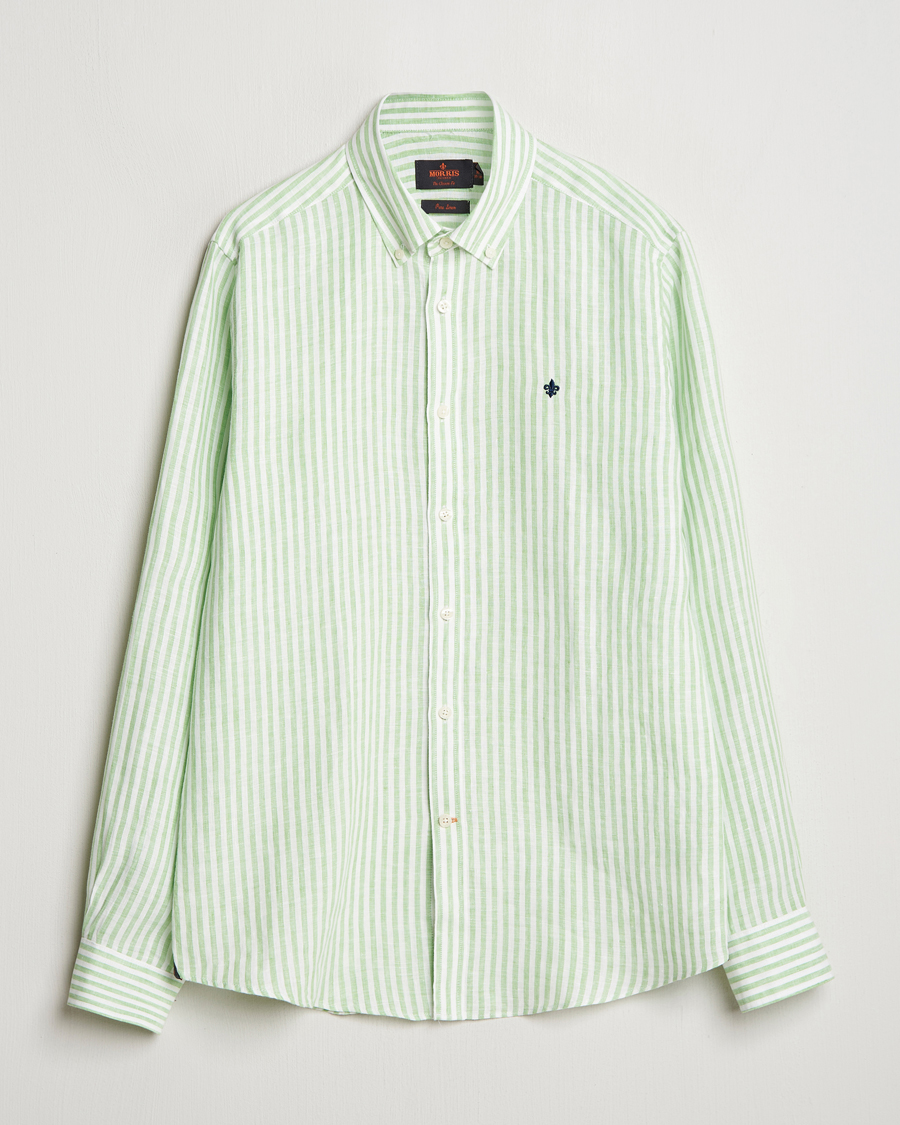 Heren | Overhemden | Morris | Douglas Striped Linen Shirt Green