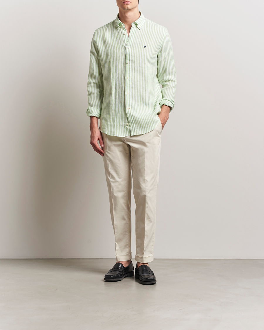 Heren | Overhemden | Morris | Douglas Striped Linen Shirt Green