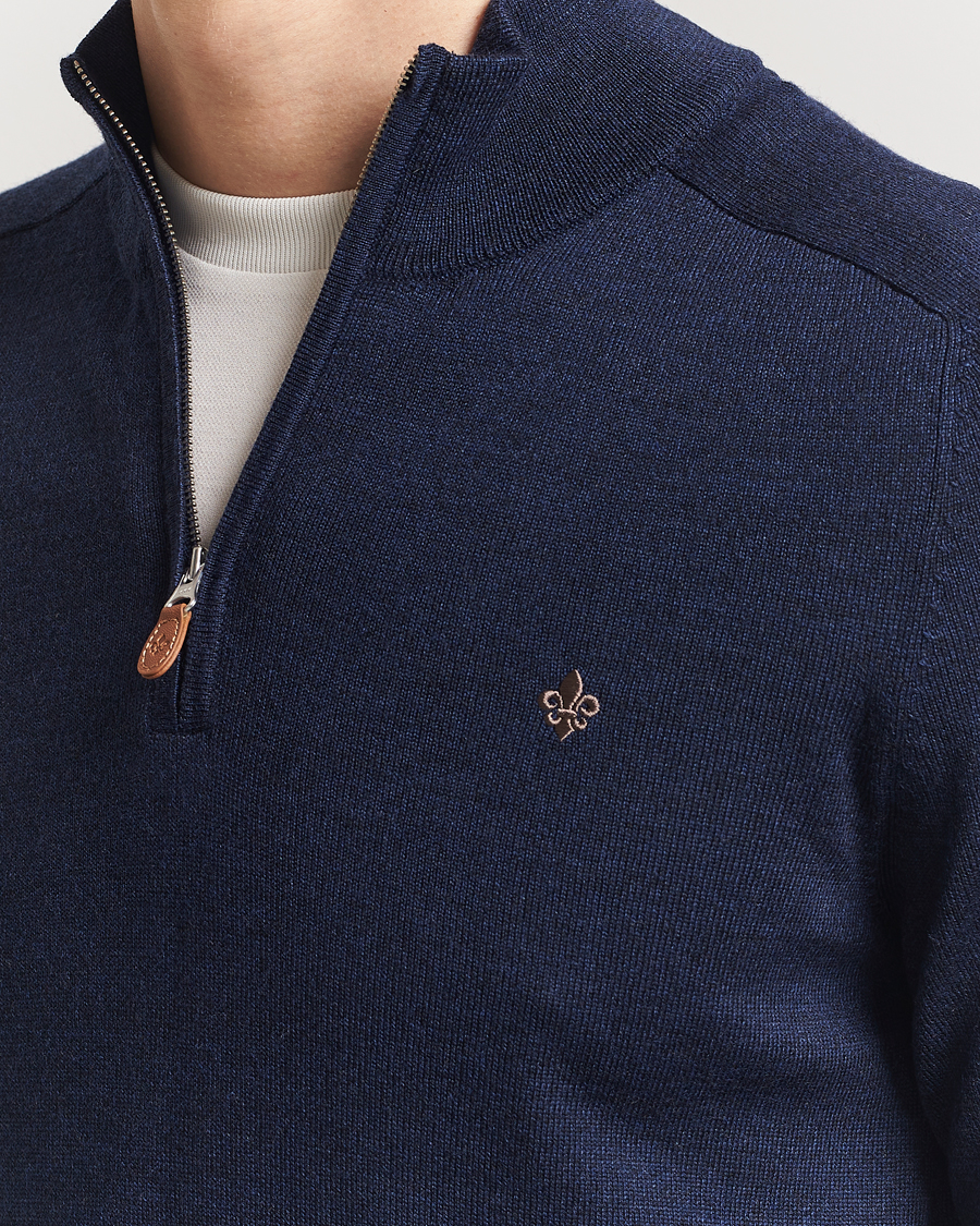 Heren | Truien | Morris | John Merino Half Zip Dark Blue