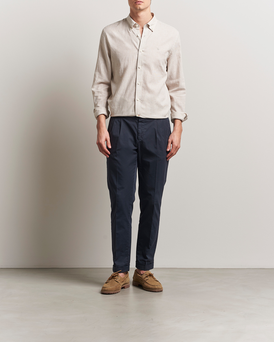 Heren | Overhemden | Morris | Linen Checked Shirt Khaki