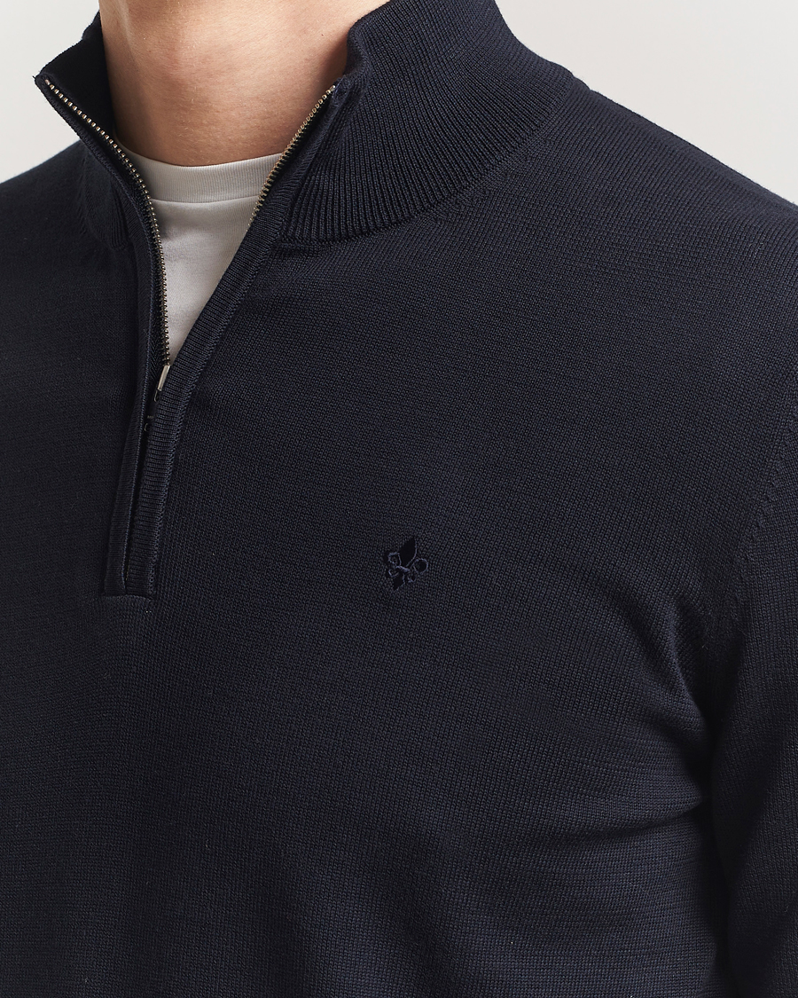 Heren | Truien | Morris | Riley Cotton Half Zip Dark Blue
