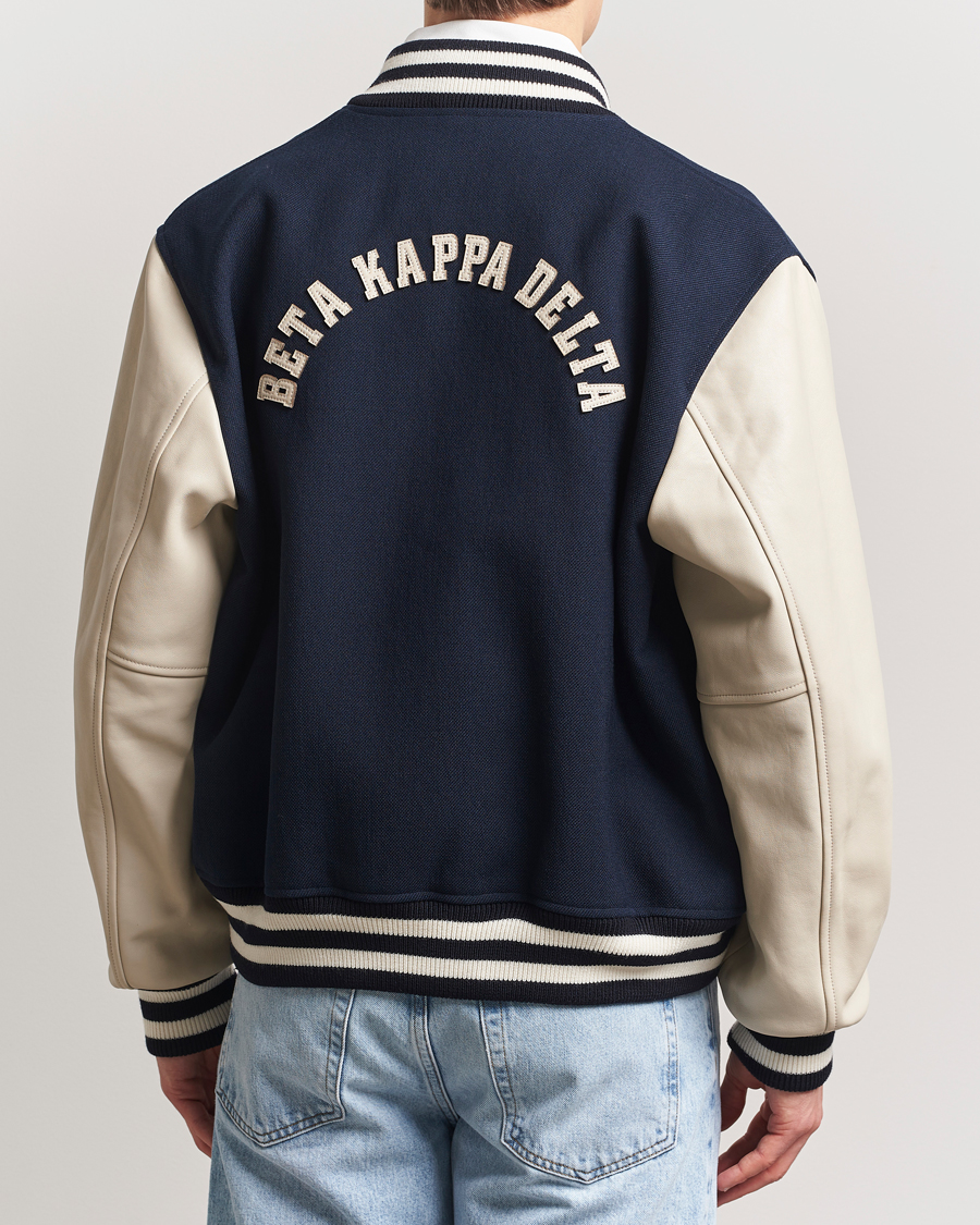 Heren | Jassen | GANT 240 Mulberry Street | Leather Mix Varsity Jacket Navy
