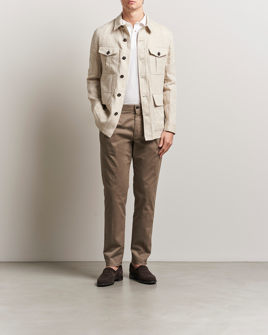 Heren | Jassen | Incotex | Herringbone Linen Sahariana Beige