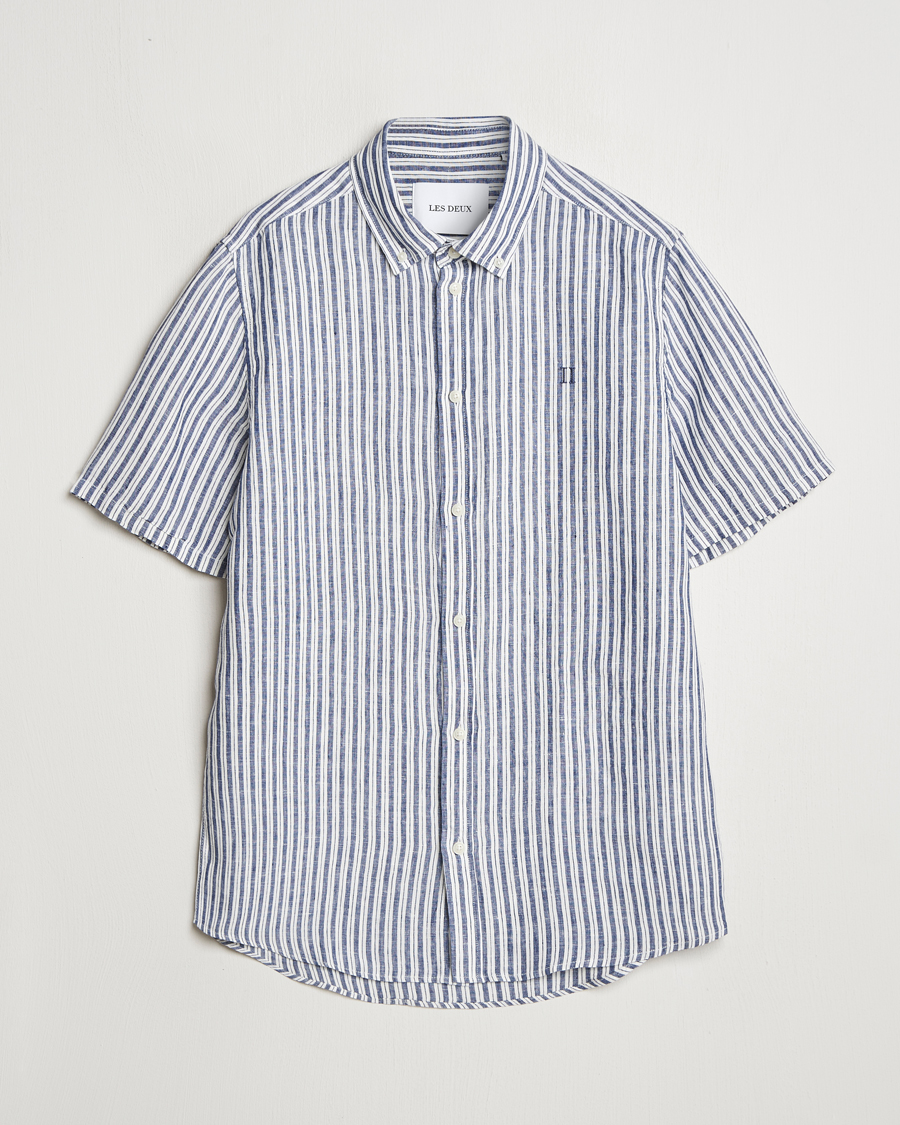 Heren | Overhemden | LES DEUX | Kris Linen Short Sleeve Shirt Ivory/Blueprint