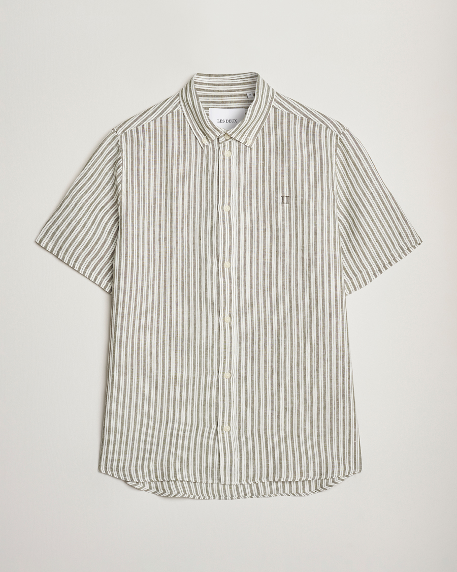 Heren | Overhemden | LES DEUX | Kris Linen Short Sleeve Shirt Ivory/Green