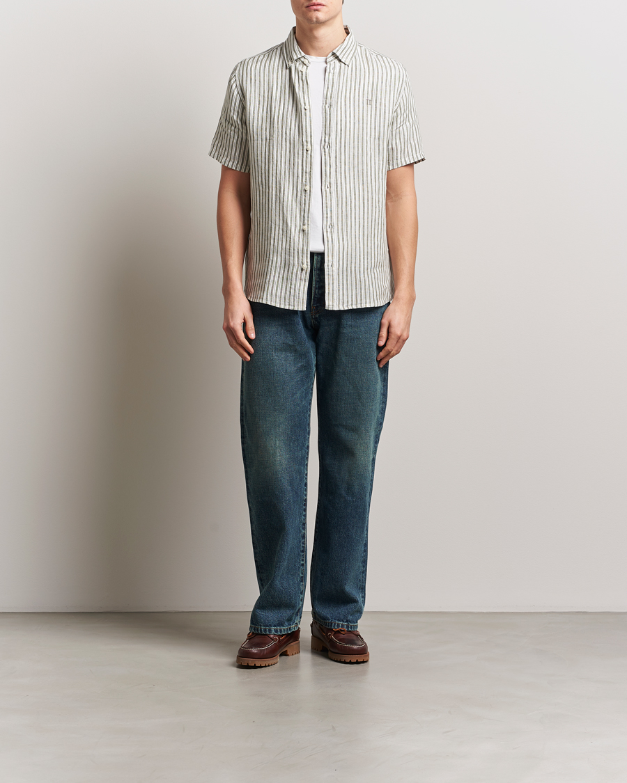 Heren | Overhemden | LES DEUX | Kris Linen Short Sleeve Shirt Ivory/Green